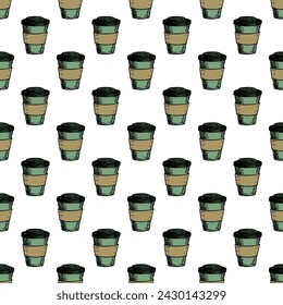 Seamless pattern with cute cup of tea or coffee doodle for decorative print, wrapping paper, greeting cards, wallpaper and fabric