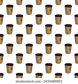 Seamless pattern with cute cup of tea or coffee doodle for decorative print, wrapping paper, greeting cards, wallpaper and fabric