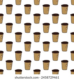 Seamless pattern with cute cup of tea or coffee doodle for decorative print, wrapping paper, greeting cards, wallpaper and fabric