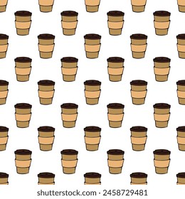 Seamless pattern with cute cup of tea or coffee doodle for decorative print, wrapping paper, greeting cards, wallpaper and fabric