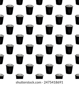Seamless pattern with cute cup of tea or coffee doodle for decorative print, wrapping paper, greeting cards, wallpaper and fabric