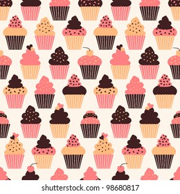 Seamless pattern with cute cupcakes.