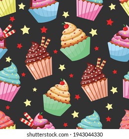 Seamless pattern with cute cupcakes.   
Cupcake deisgn pattern. Vector illustration