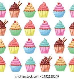 Seamless pattern with cute cupcakes.  Cupcake vector background. Vector Illustration.