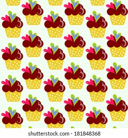 seamless pattern with cute cupcakes. vector illustration
