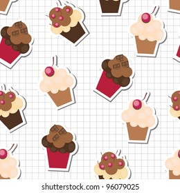 seamless pattern with cute cupcakes, vector illustration