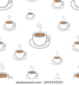 Seamless pattern with cute cups on a white background. Tea or coffee pattern