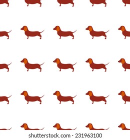 Seamless pattern with cute dachshound dogs. Vector illustration. Small puppies background. Textile, web or wrap paper design