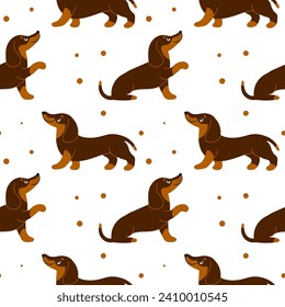 Seamless pattern, cute dachshund dogs on a white background. Children's print, textile, vector svg