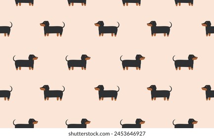 Patrón sin costuras con lindo dachshund. Perros de diferentes razas. Vista lateral. Ilustración vectorial plana