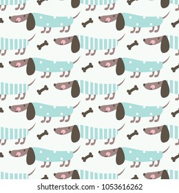 Seamless pattern with cute dachshunds and bones