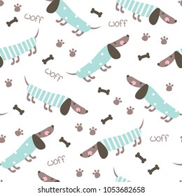 Seamless pattern with cute dachshunds and bones