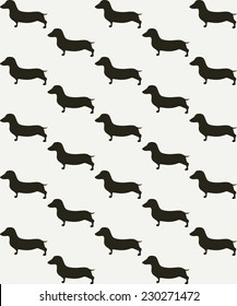 Seamless pattern with cute dachshunds. Retro background with small black dogs on beige paper background. For greeting card, textile, wrapping paper, gift boxes, packing elements, web or textile design