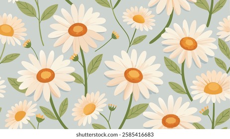A seamless pattern of cute daisies, flowers background