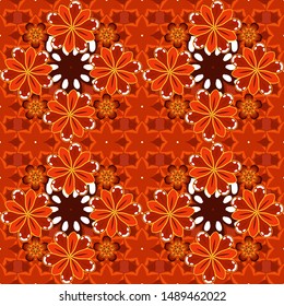 Seamless pattern with cute damask ornament. Seamless vector orange, red and brown ornament in arabian style. Pattern for wallpapers, backgrounds, flyers or wrapping paper.