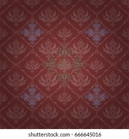 Seamless pattern with cute damask ornament. Seamless vector red and green ornament in arabian style. Pattern for wallpapers, backgrounds, flyers or wrapping paper.