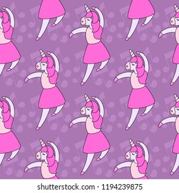Seamless pattern  of cute dancing unicorn