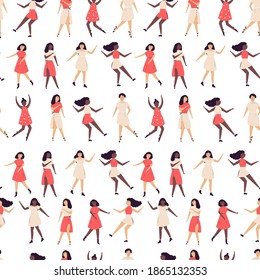 Seamless pattern with cute dancing woman. Vector illustration in a flat style