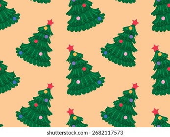 Seamless pattern with a cute decorated Christmas tree. Vector