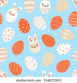 Seamless pattern with cute decorated eggs  - cartoon background for happy Easter design