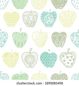 Seamless pattern with cute decorative apple. Seamless pattern can be used for wallpaper, pattern fills, web page background, surface textures.