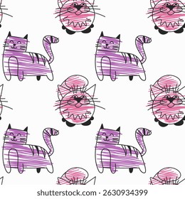 Seamless pattern with cute decorative cats. Pink