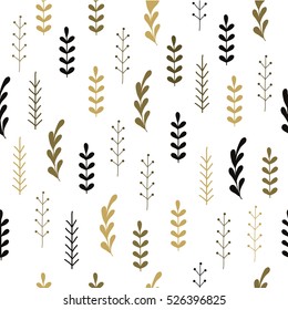  Seamless pattern with cute decorative herbs painted by hand. Delicate texture.