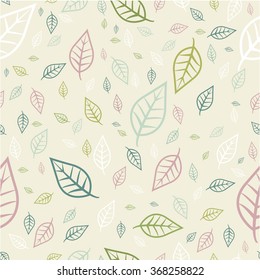  Seamless pattern with cute decorative leaves painted by hand.