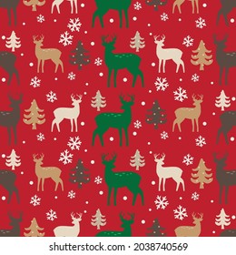 seamless pattern cute deer in christmas pattern design. pattern art deer and pine tree for wallpaper_fabric textile_social media background and website