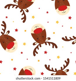 Seamless pattern with cute deer in scandinavian style. Kid christmas characher. Animal element for card, poster, baby shower background. Vector Illustration