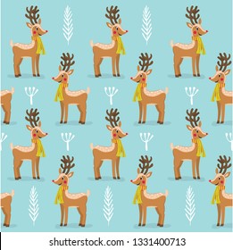 Seamless pattern with Cute deer vector illustration,Adorable pattern with funny deer,Funny colorful vector pattern with cute deer,Hand drawn