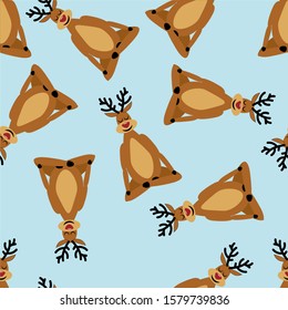 Seamless pattern with cute deer yogi on a blue background. Stock vector illustration for decoration and design, for packaging, wallpaper, textile, postcards, posters and more.