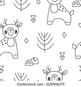 Seamless pattern with cute deers. Design for children. Vector illustration isolated on white background for textile and nursery decoration