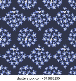 Seamless pattern with cute delicate flovers assembled in geometric shapes. Handdrawn floral background for textile, cover, wallpaper, gift packaging, printing, scrapbooking.Romantic design for calico.