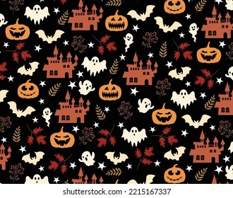 Seamless pattern cute design halloween scary spooky vector illustration