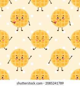 Patrón inmaculado de tierno personaje de postre. Vistazo de caricaturas con diferentes emociones. Ilustración vectorial plana.