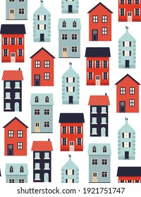 Seamless pattern of cute different colorful houses