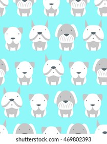 Seamless pattern with cute different kinds of dogs. Vector illustration