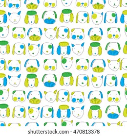Seamless pattern with cute different kinds of dogs. Vector illustration