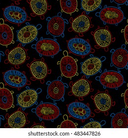 Seamless pattern with cute different turtles Vector illustration