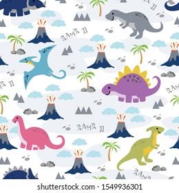 Seamless Pattern Cute Dino Family Design For Background, Wallpaper, Clothing, Wrapping, Fabric