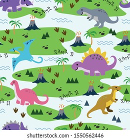 Seamless pattern Cute Dino Family design for background, wallpaper, clothing, wrapping, fabric