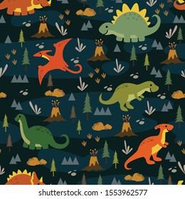 Seamless pattern Cute Dino Family design for background, wallpaper, clothing, wrapping, fabric