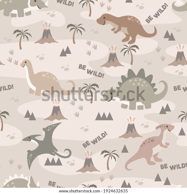 Seamless pattern Cute Dino Family design for background, wallpaper mural.