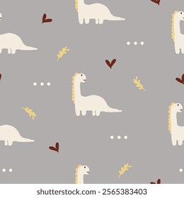Seamless pattern with cute dino kids textile background