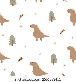 Seamless pattern with cute dino kids textile background