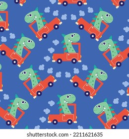 Seamless pattern with cute dinosaur animals suitable for kids clothes