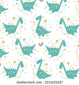 Seamless pattern with cute dinosaur animals suitable for kids clothes