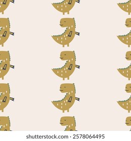 Сhildish seamless pattern with cute dinosaur, baby shower greeting card. Animal seamless background, cute vector texture for kids bedding, fabric, wallpaper, wrapping paper, textile, t-shirt print