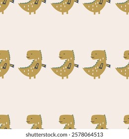 Сhildish seamless pattern with cute dinosaur, baby shower greeting card. Animal seamless background, cute vector texture for kids bedding, fabric, wallpaper, wrapping paper, textile, t-shirt print